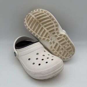 UNISEX White Crocs Classic Gray Fleece Lined Slip-On Clogs Sz 8 Men’s 6 Women’s